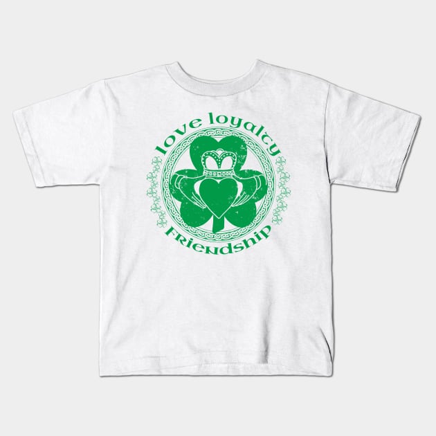 Irish Claddagh Ring Love Loyalty Friendship St Pattys Day Kids T-Shirt by graphicbombdesigns